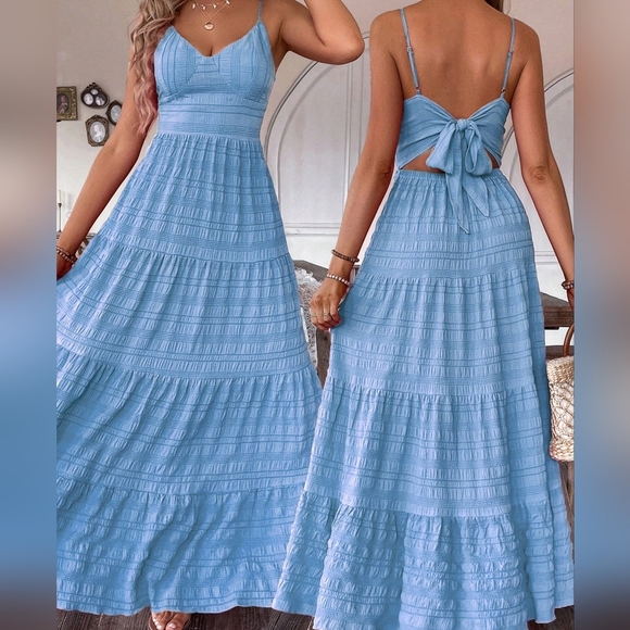Dresses & Skirts - Summer Casual Backless Tie Strap Ruffle Hem Cami Dress